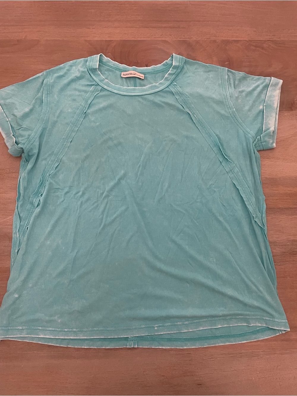 Zenana Outfitters Aqua Ribbed Short Sleeve Crewneck Tee